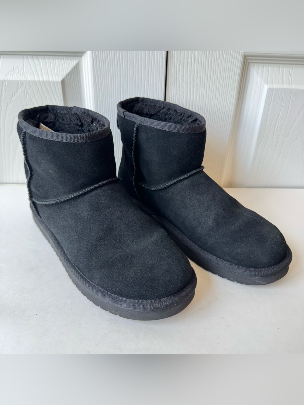 Koolaburra by Ugg Koola Mini II Size 8 Black Suede Leather Faux Fur Winter Boots